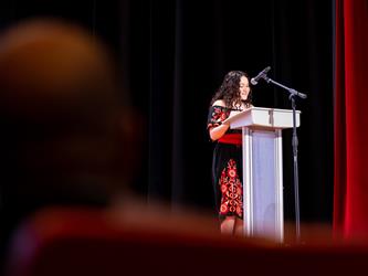speaker on stage at podium