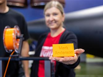 woman speaking into mic