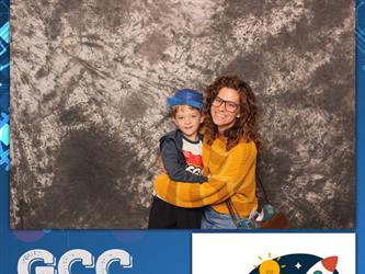 mother and child posing for photo booth