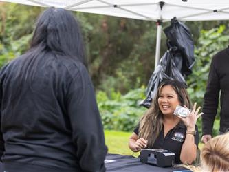 attendees greeting each other