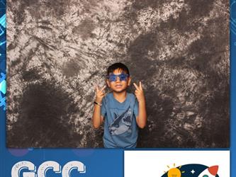 child posing for photo booth 
