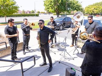 band members playing instruments